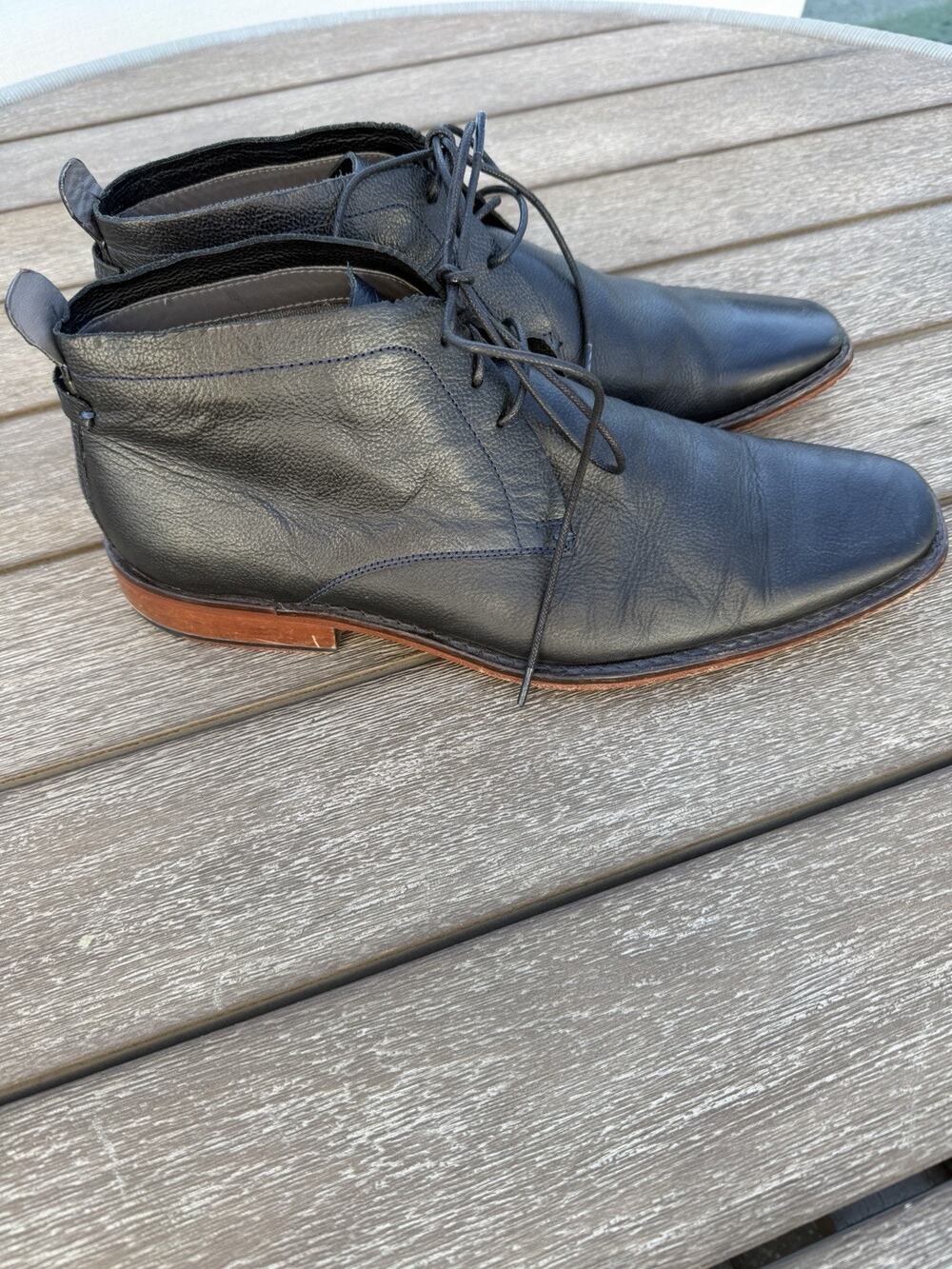 TED BAKER Mens 10.5 59 12305 Black Blue Leather Chukka Boots Square Toe shoes